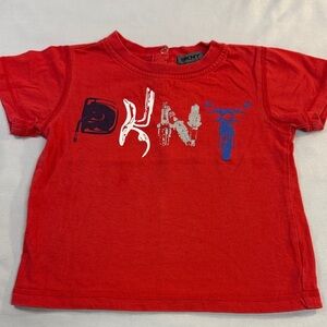 DKNY - 24 month - Vibrant Red Kids Short Sleeve Tee with Graphic Design